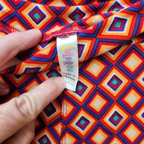 LuLaRoe Tall & Curvy Geometric Print Leggings Orange/Blue Polyester/Spandex Blen - Picture 4 of 5